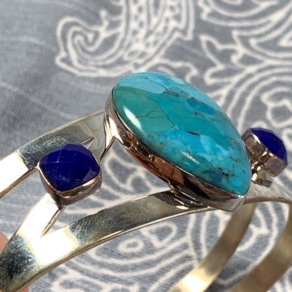 Turquoise and blue stone sterling silver bracelet - Picture 5 of 7